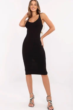 Robe moulante noire midi sans manches