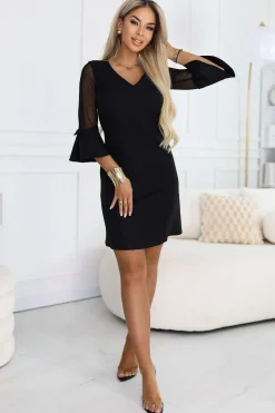 Robe noire courte manches longues en tulle