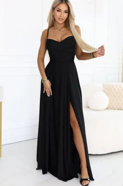 Robe noire longue fendue bretelles
