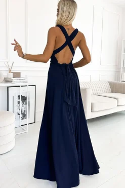 Robe à nouer bleue marine longue