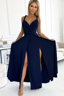 Robe à nouer bleue marine longue