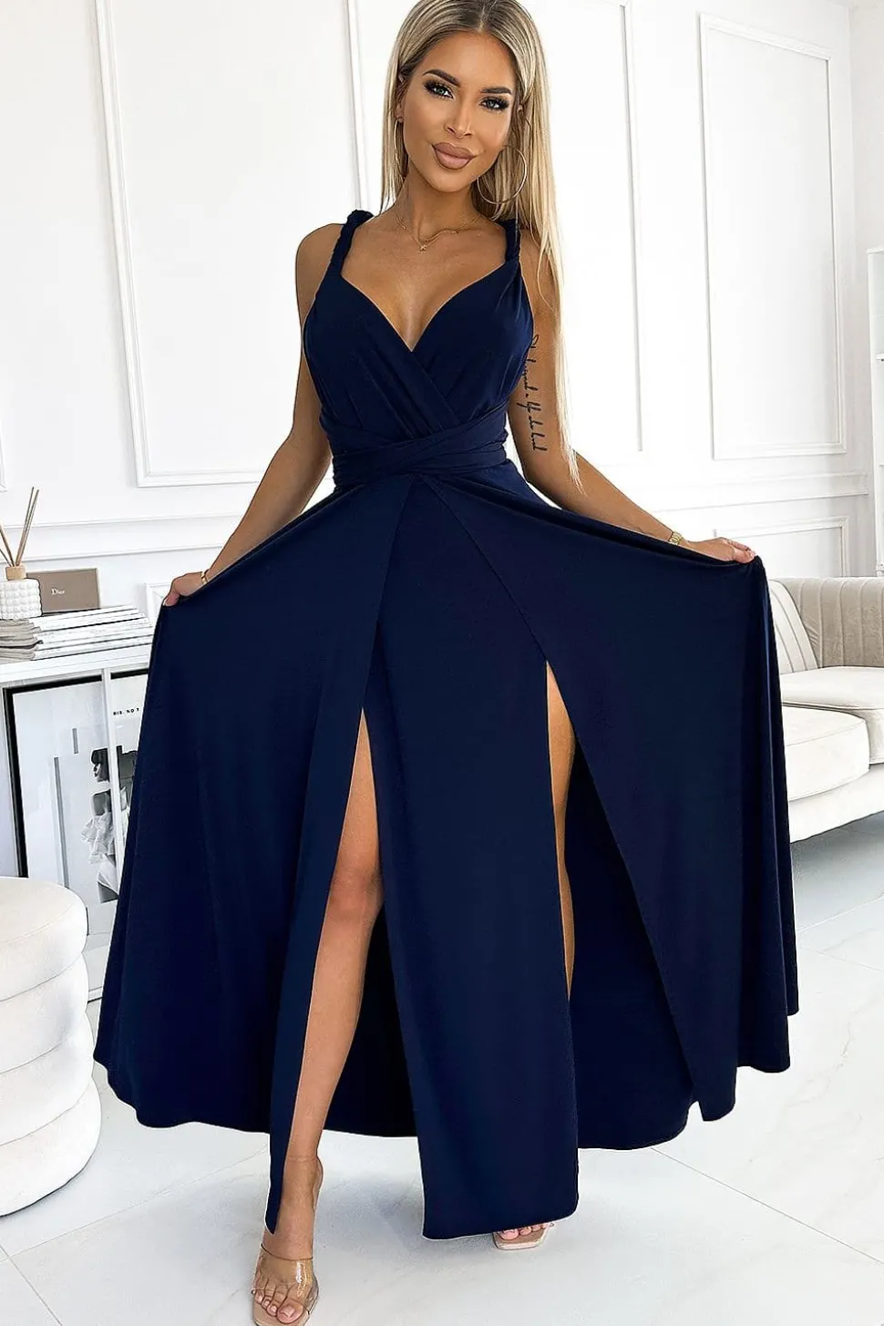 Robe à nouer bleue marine longue