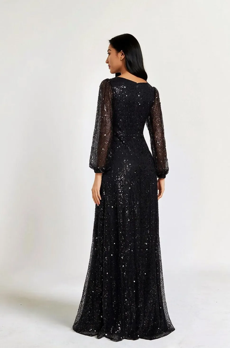 Robe à paillettes à manches longues noire