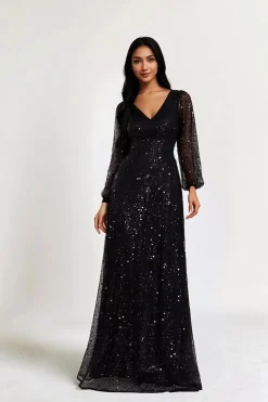 Robe à paillettes à manches longues noire