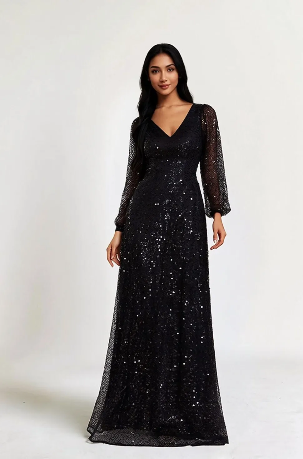 Robe à paillettes à manches longues noire