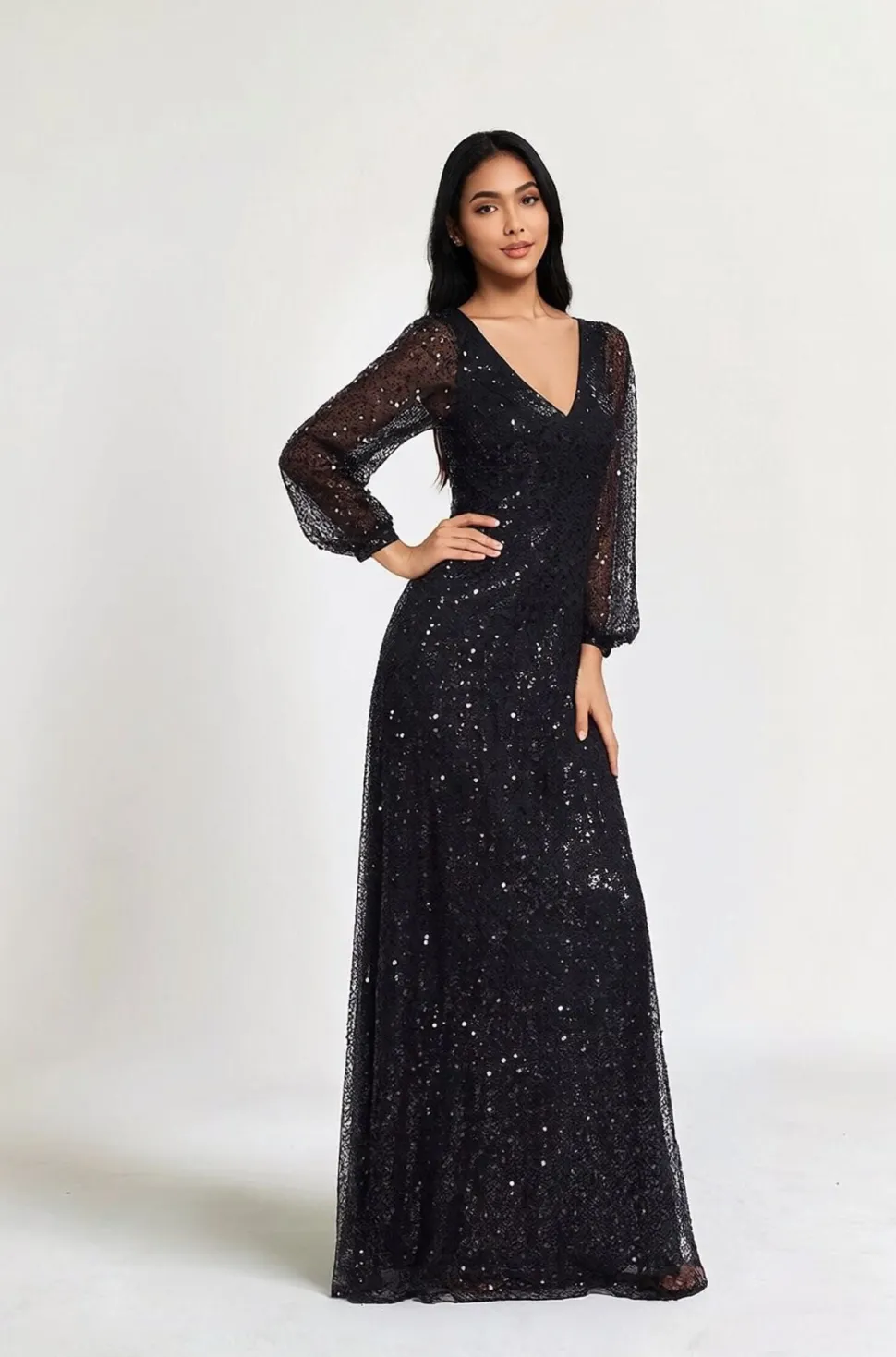 Robe à paillettes à manches longues noire