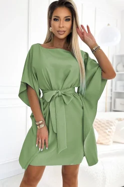 Robe papillon verte olive courte ceinturée