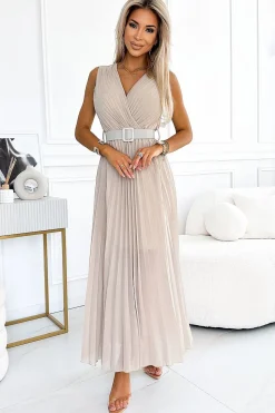Robe plissée beige longue