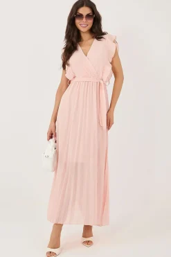Robe plissée rose manches volants