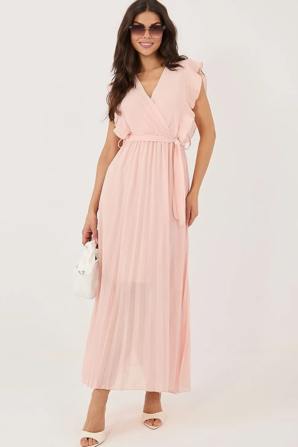 Robe plissée rose manches volants