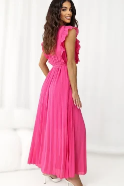 Robe plissée rose sans manches longue