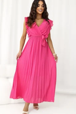 Robe plissée rose sans manches longue