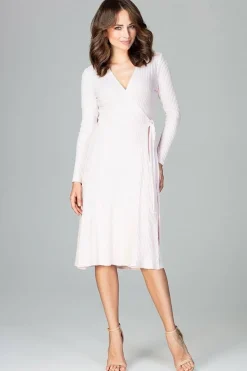 Robe portefeuille blanche midi manches longues