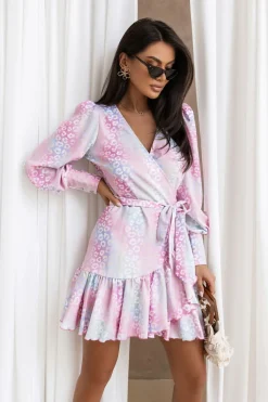 Robe portefeuille courte pastel manches longues