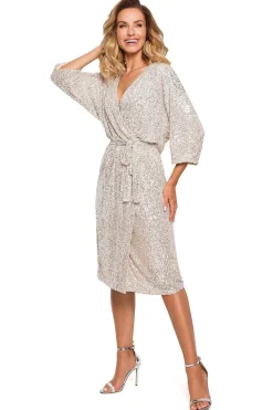 Robe portefeuille en paillette dorée manches longues