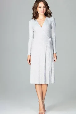 Robe portefeuille midi grise