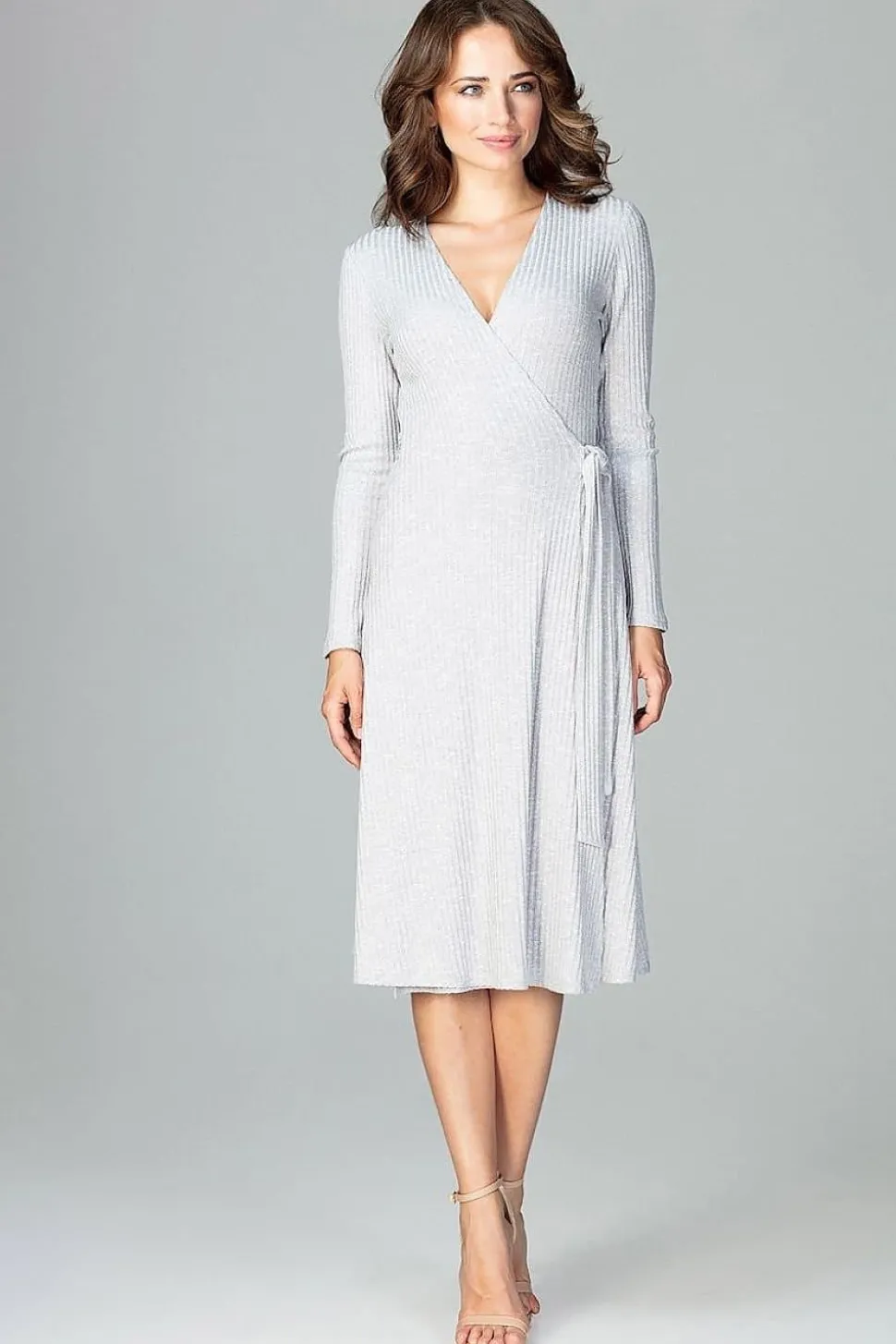 Robe portefeuille midi grise