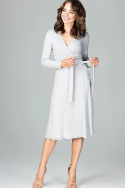Robe portefeuille midi grise
