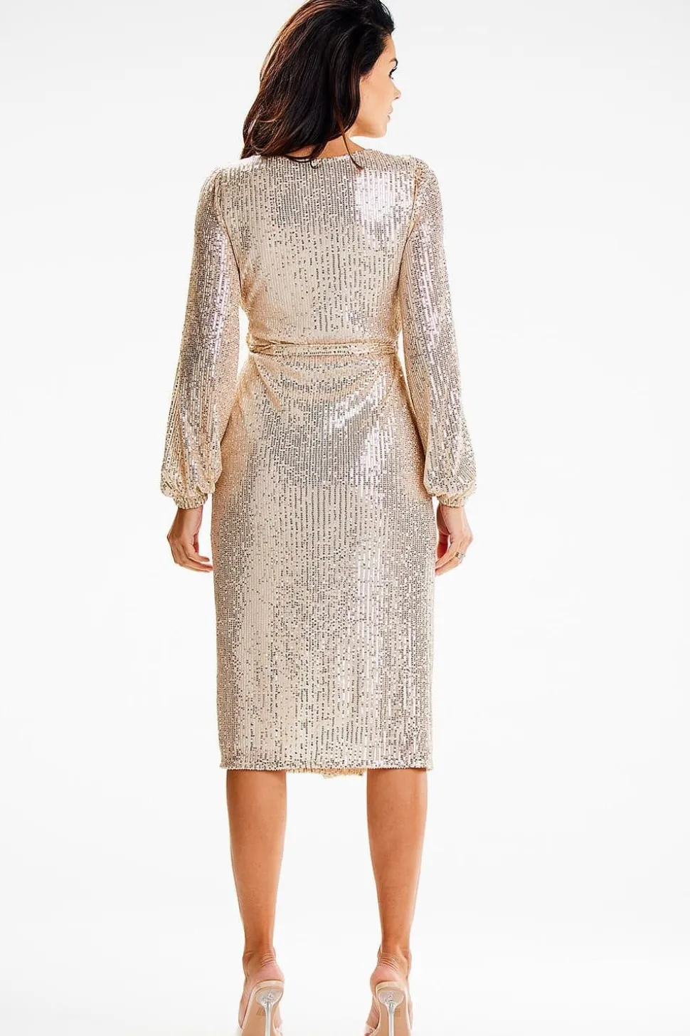 Robe portefeuille à paillettes manche longue