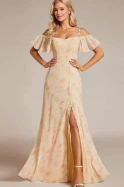 Robe pour invitée au mariage longue fendue motif fleuri