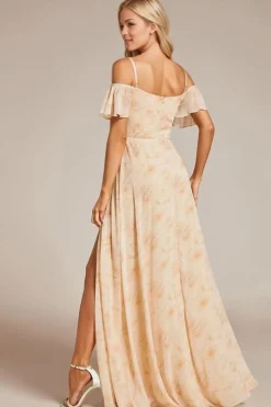 Robe pour invitée au mariage longue fendue motif fleuri
