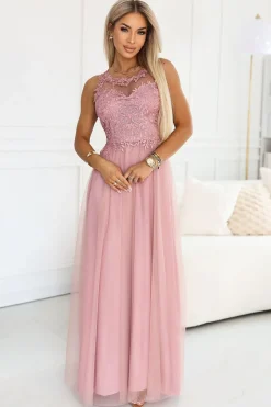 Robe pour invitée au mariage longue rose poudré