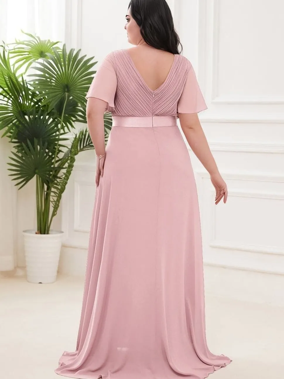 Robe pour invitée au mariage rose poudre longue