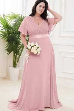 Robe pour invitée au mariage rose poudre longue