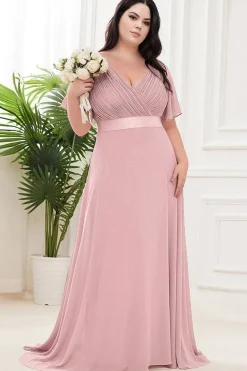 Robe pour invitée au mariage rose poudre longue