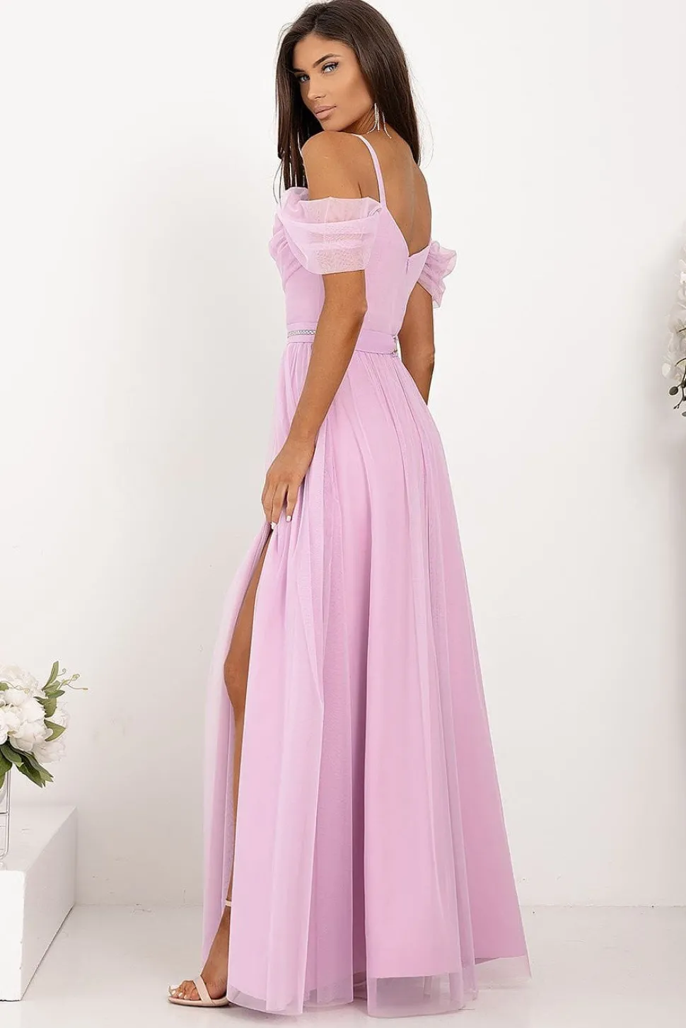 Robe pour invitée au mariage rose longue fendue