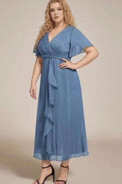 Robe pour invitée de mariage grande taille bleue