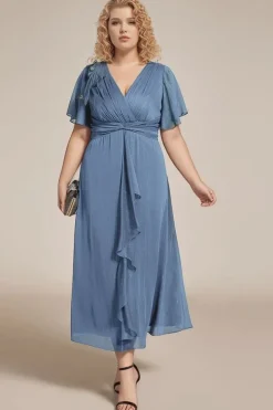 Robe pour invitée de mariage grande taille bleue