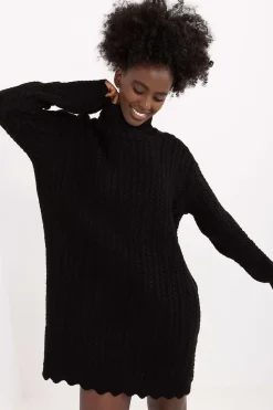 Robe pull femme hiver col montant manches longues