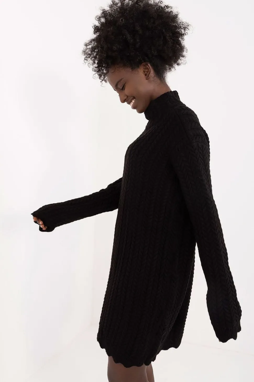 Robe pull femme hiver col montant manches longues