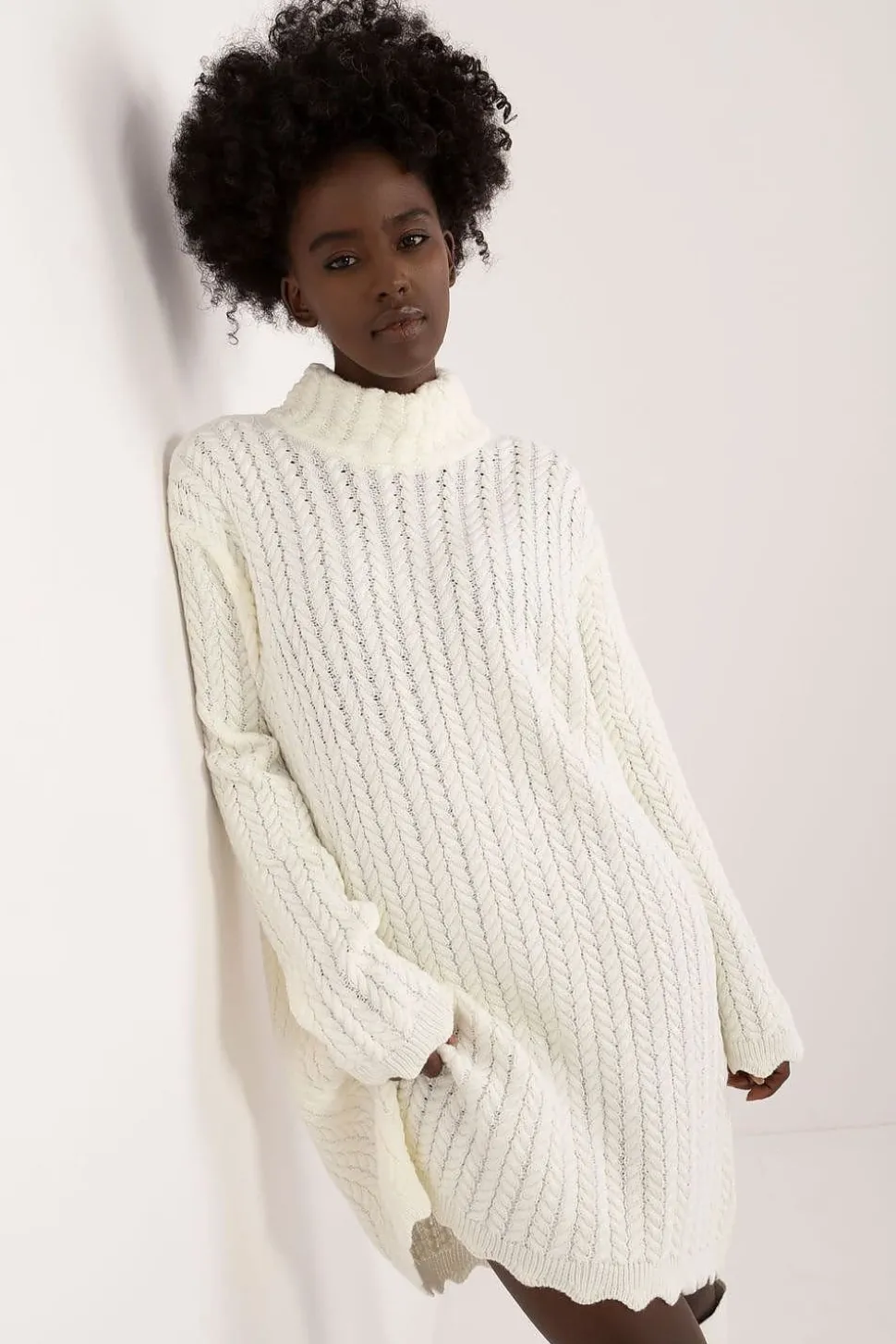 Robe pull femme hiver col montant manches longues