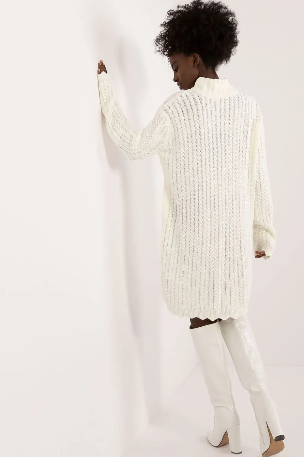 Robe pull femme hiver col montant manches longues
