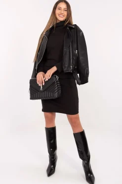 Robe pull moulante noire manches longues