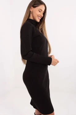 Robe pull moulante noire manches longues
