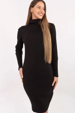 Robe pull moulante noire manches longues