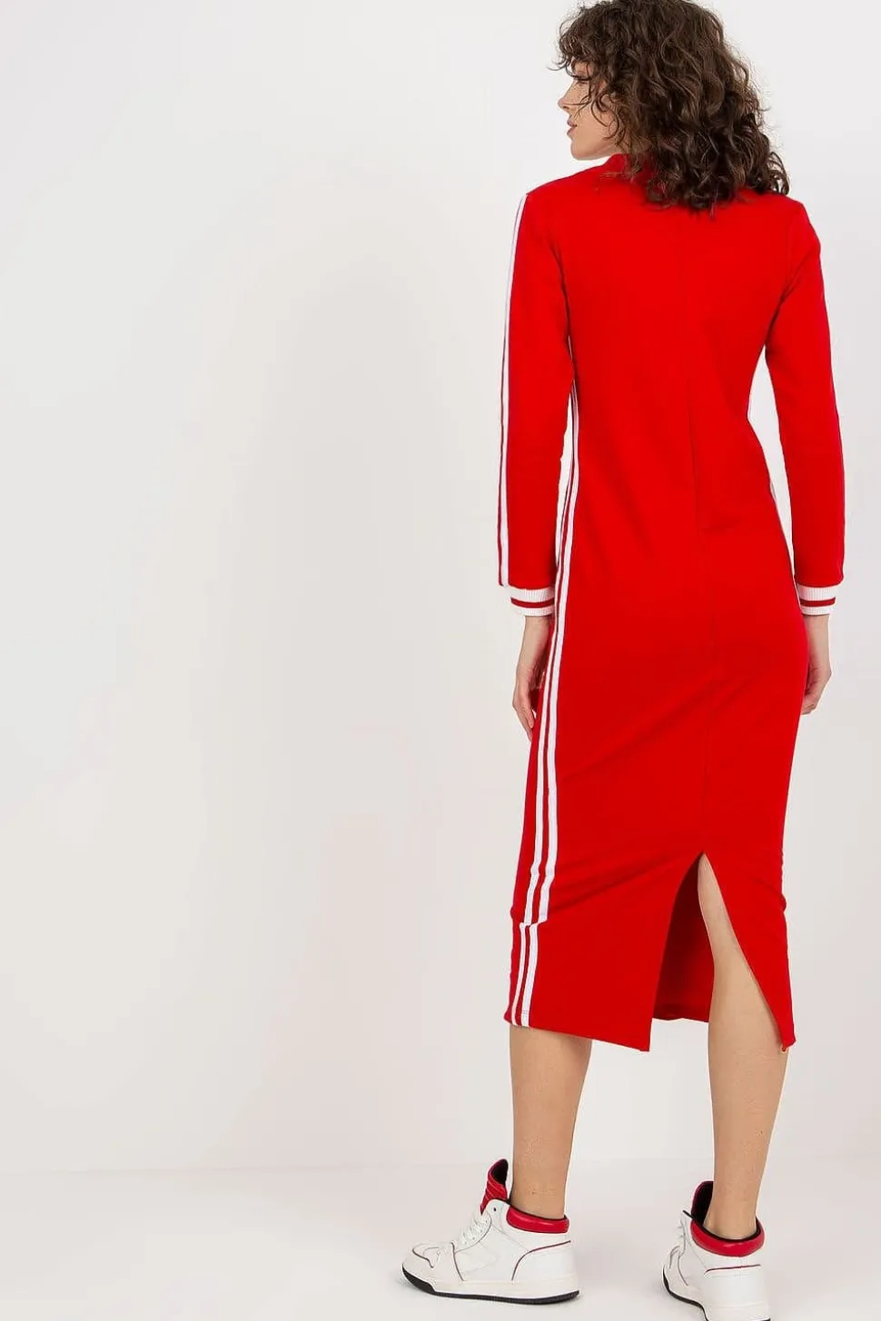 Robe pull rouge casual midi manche longue