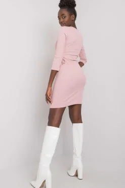 Robe rose casual moulante courte manches longues