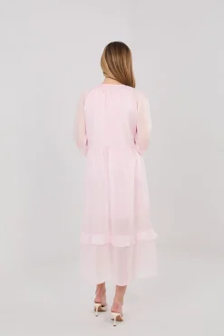 Robe rose longue bohème manches longues