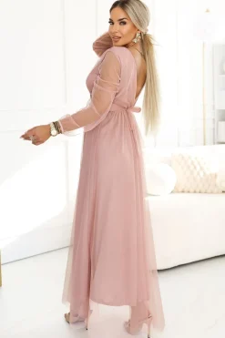 Robe rose poudre longue en tulle
