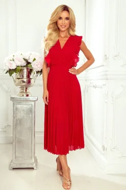 Robe rouge plissée midi