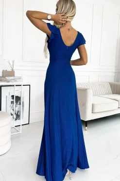 Robe sequin bleue longue fendue