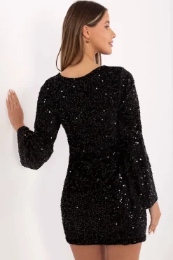 Robe sequin courte noire manches longues