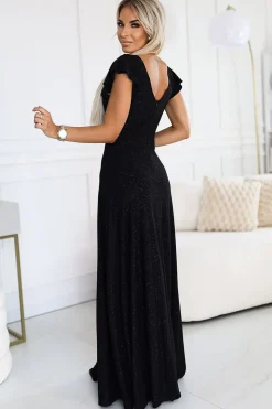 Robe sequin longue fendue manches courtes