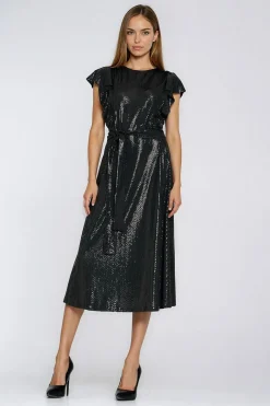Robe sequin noire midi manches courtes