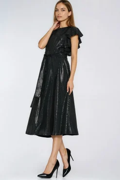 Robe sequin noire midi manches courtes
