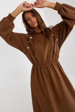 Robe sweat marron manche longue évasée